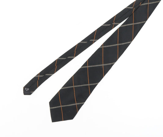 Pierre Cardin Men's Black Silk Tie Plaid Pattern