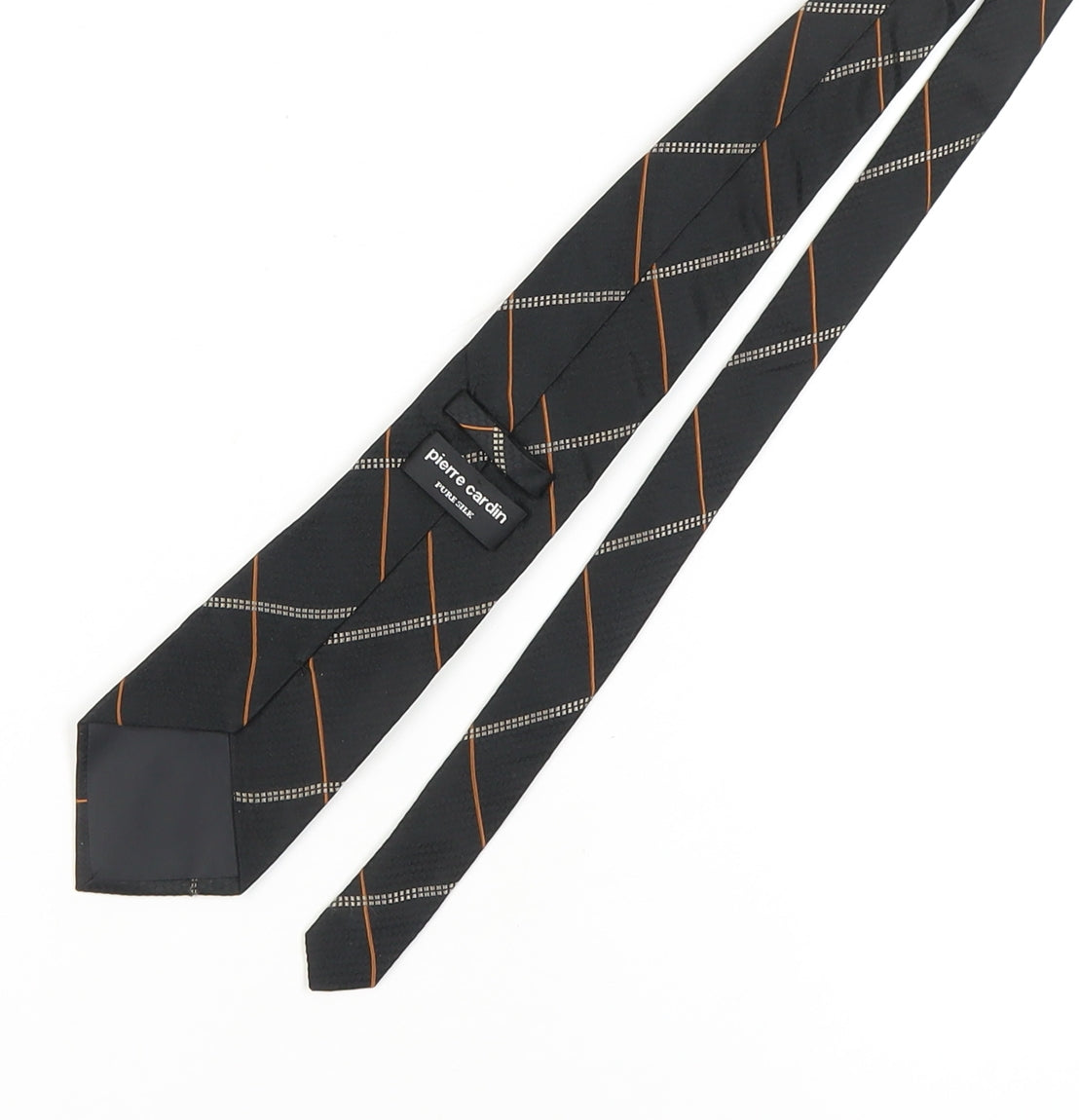 Pierre Cardin Men's Black Silk Tie Plaid Pattern