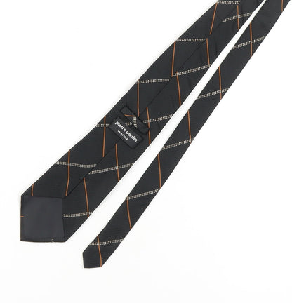 Pierre Cardin Men's Black Silk Tie Plaid Pattern