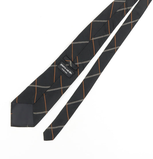 Pierre Cardin Men's Black Silk Tie Plaid Pattern