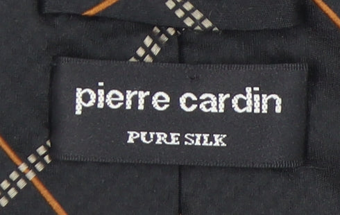 Pierre Cardin Men's Black Silk Tie Plaid Pattern