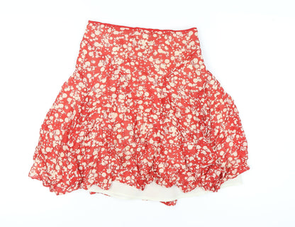 MNG Women's Red Floral Bubble Hem Skirt, Size 8