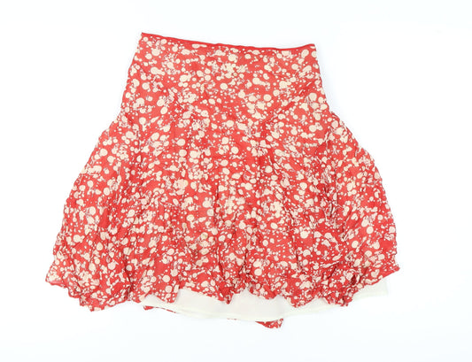 MNG Women's Red Floral Bubble Hem Skirt, Size 8