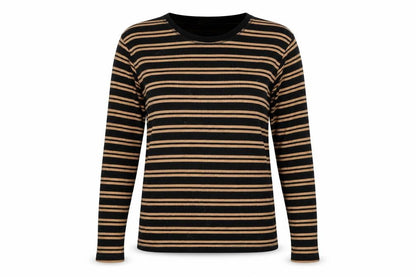 Stradivarius Women's L Black Striped Basic Knit T-Shirt