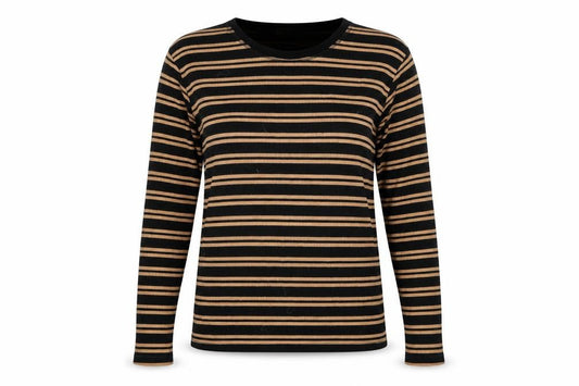 Stradivarius Women's L Black Striped Basic Knit T-Shirt