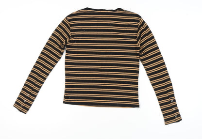 Stradivarius Women's L Black Striped Basic Knit T-Shirt