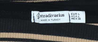 Stradivarius Women's L Black Striped Basic Knit T-Shirt