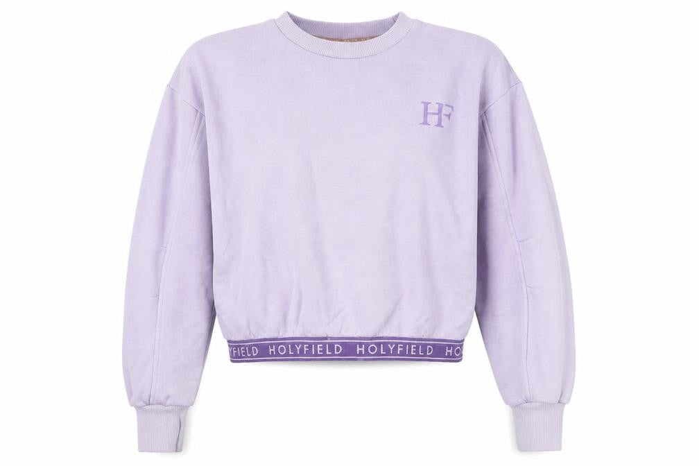 Front view of Holyfield girls’ purple sweatshirt m 12-13 years pullover
