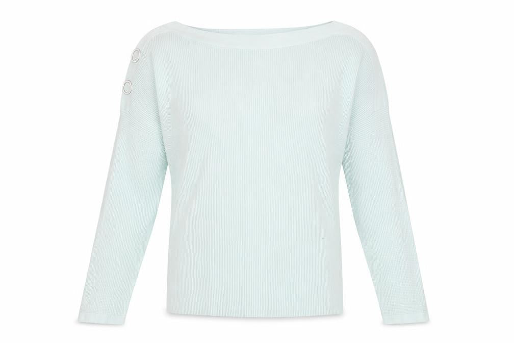 Front view of Phase Eight unisex green lightweight button jumper
