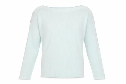Front view of Phase Eight unisex green lightweight button jumper