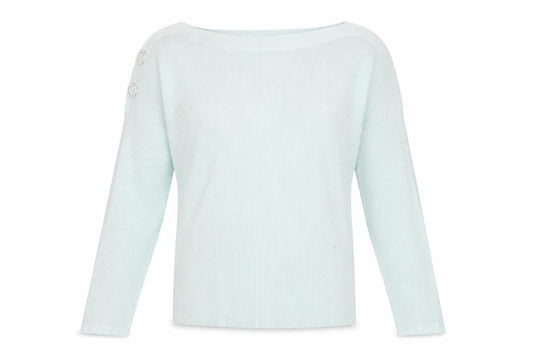Front view of Phase Eight unisex green lightweight button jumper