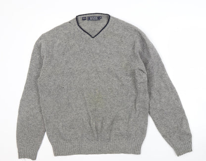 Maine New England Men's Grey Wool V-Neck Jumper M