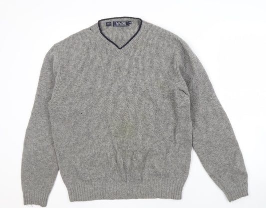 Maine New England Men's Grey Wool V-Neck Jumper M