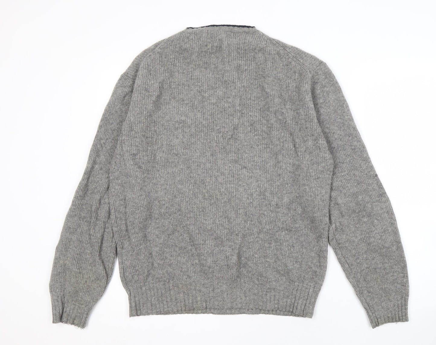 Maine New England Men's Grey Wool V-Neck Jumper M