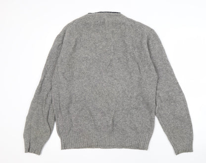 Maine New England Men's Grey Wool V-Neck Jumper M