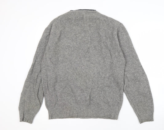 Maine New England Men's Grey Wool V-Neck Jumper M