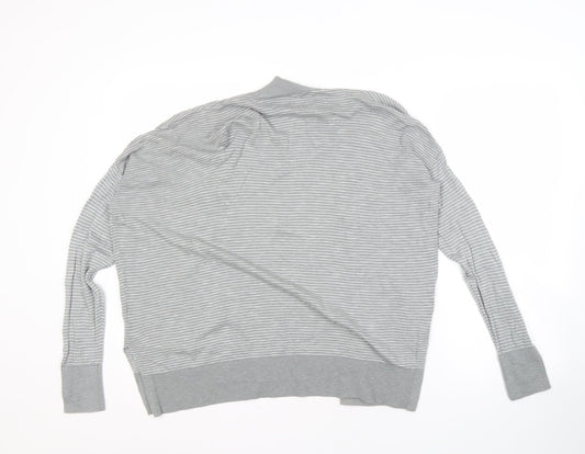 Gap Women's Grey Striped Open Front Cardigan M