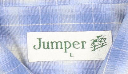 Jumper Men's Blue Plaid Button-Up Shirt, L, Casual