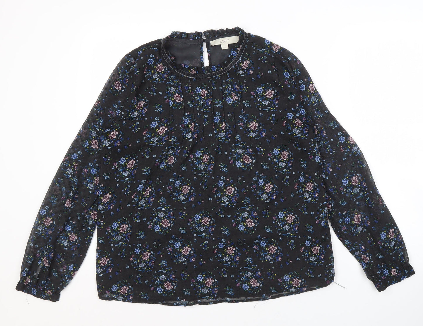 LOFT Women's Black Floral Blouse, Size M