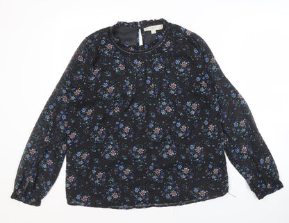 LOFT Women's Black Floral Blouse, Size M