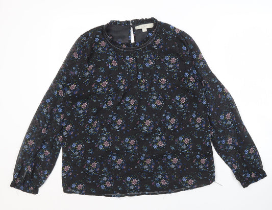 LOFT Women's Black Floral Blouse, Size M