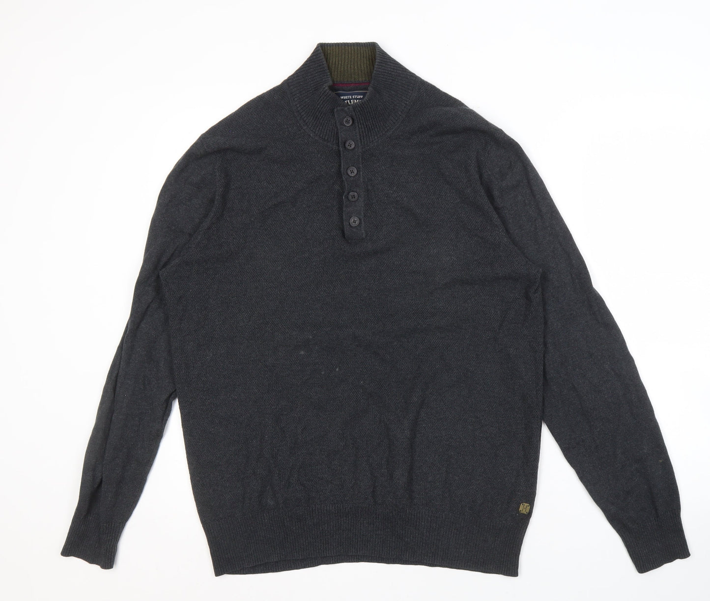 White Stuff Men's Black Henley Jumper, Large