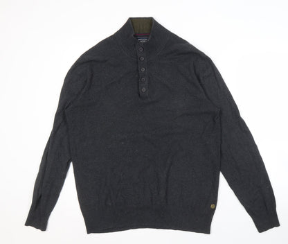 White Stuff Men's Black Henley Jumper, Large