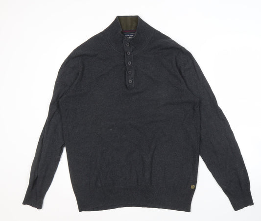 White Stuff Men's Black Henley Jumper, Large