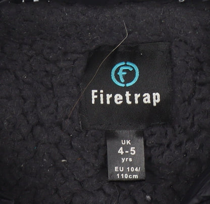Firetrap Black Boys Puffer Jacket 4-5 Years - Hooded & Lined
