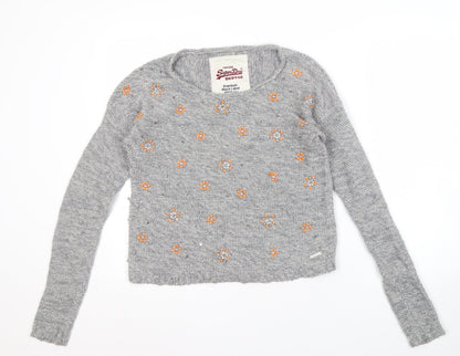 Womens UK Size M Superdry Grey Pullover Jumper