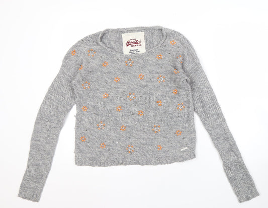 Womens UK Size M Superdry Grey Pullover Jumper