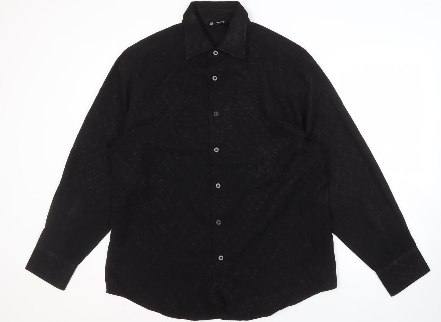 Vintage Men's XL Black Button-Up Shirt