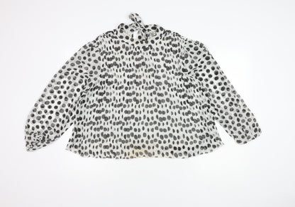 River Island Women's White Polka Dot Tunic Blouse Size 14