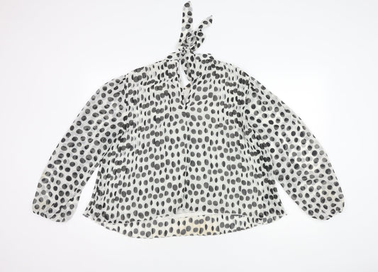 River Island Women's White Polka Dot Tunic Blouse Size 14