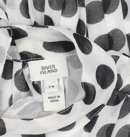 River Island Women's White Polka Dot Tunic Blouse Size 14
