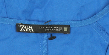 Zara Women's Blue Cotton V-Neck Shirt Dress