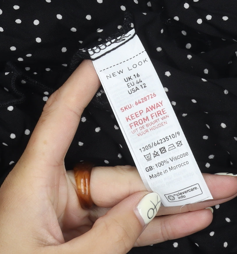 New Look Women's Black Polka Dot Top Size 16