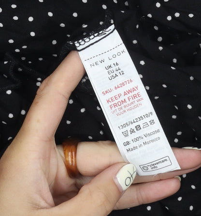 New Look Women's Black Polka Dot Top Size 16