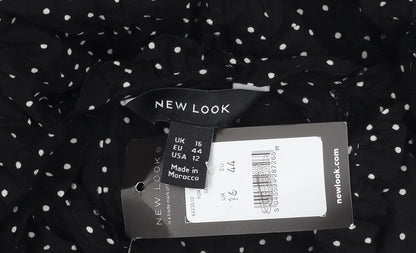 New Look Women's Black Polka Dot Top Size 16