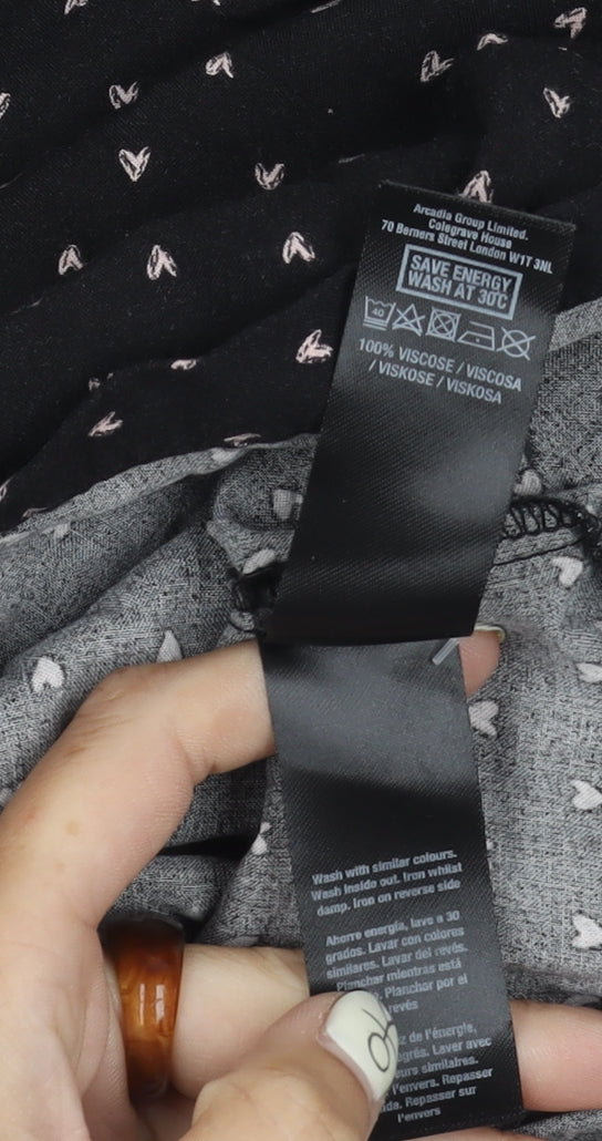 Dorothy Perkins Black Heart Print Blouse, UK 14, Women's Wear