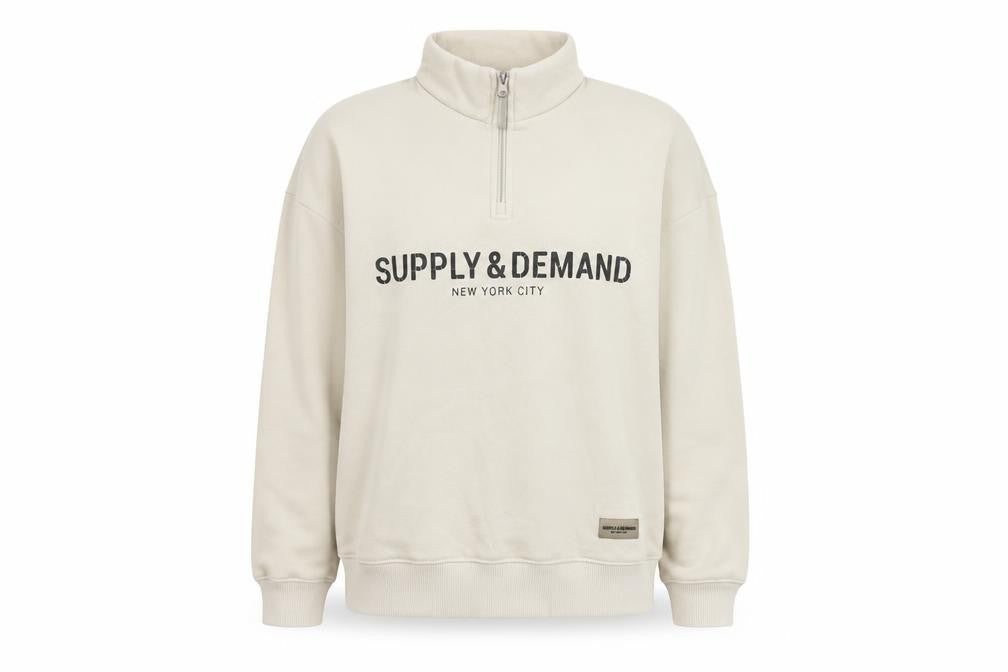 Front view of Supply & Demand Beige Sweatshirt unisex, size L, with zip