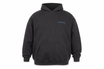 Front view of Couture unisex black pullover hoodie, 4 plus, urban style