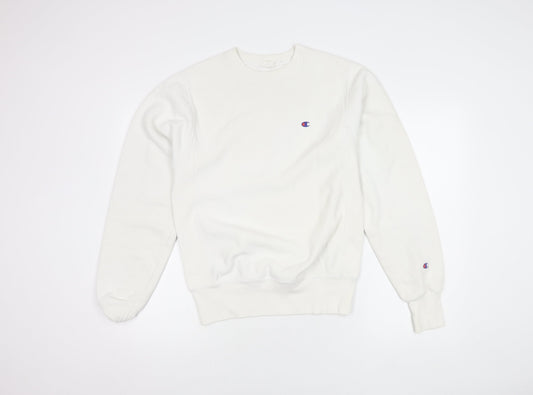 Additional front view of Champion unisex white xs logo sweatshirt