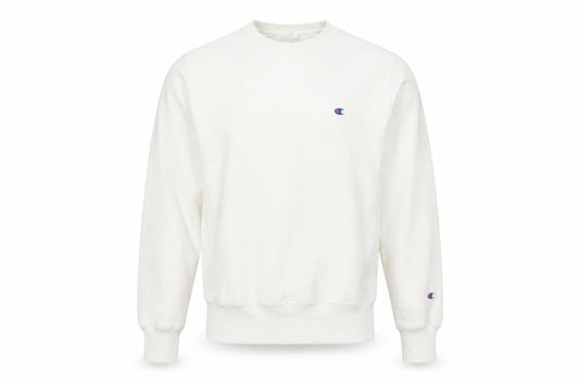 Front view of Champion unisex white xs logo sweatshirt