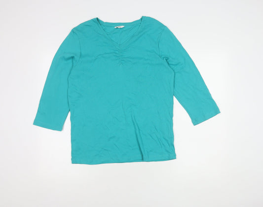 Cotton Traders Green 3/4 Sleeve V-Neck Women's T-Shirt