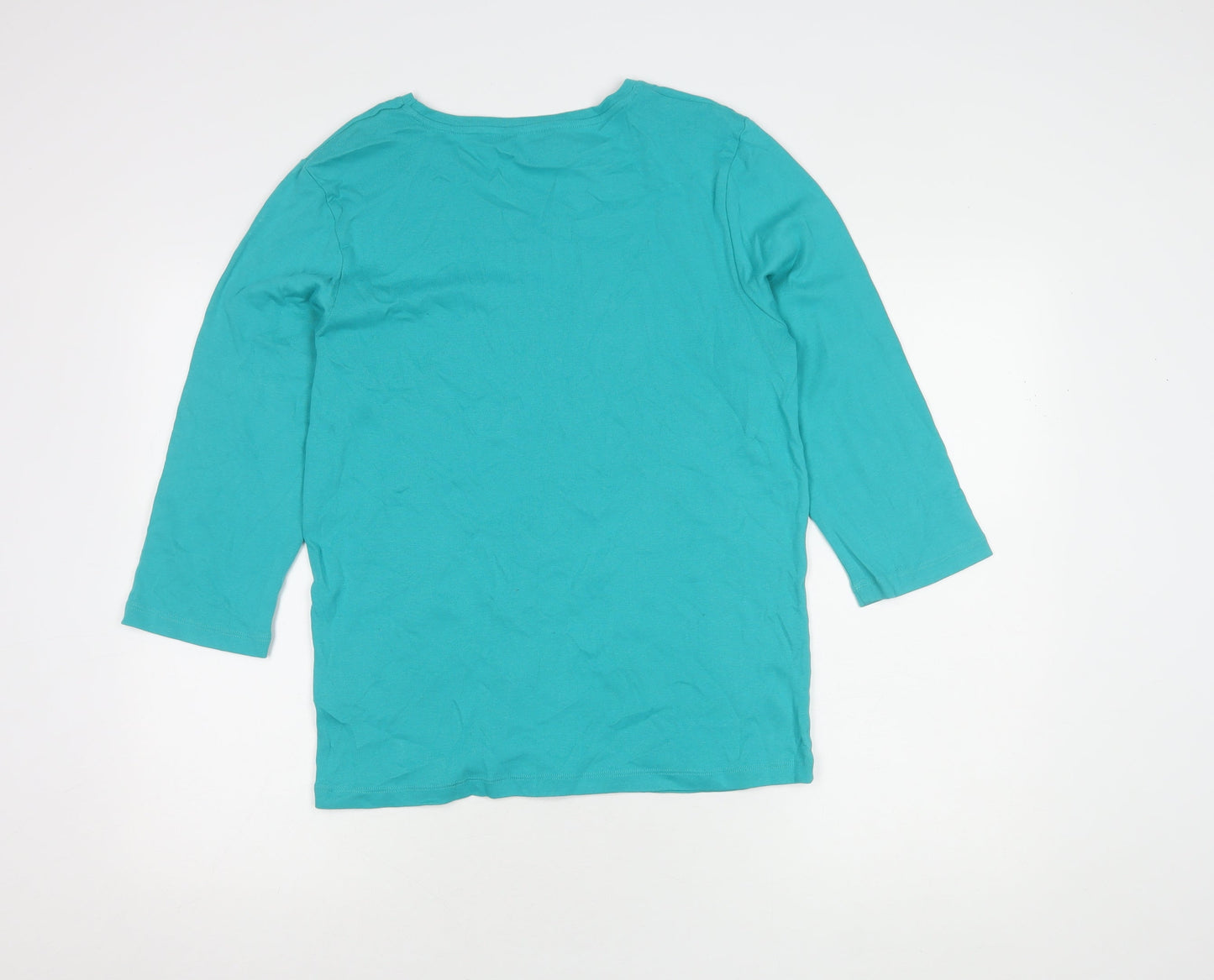 Cotton Traders Green 3/4 Sleeve V-Neck Women's T-Shirt