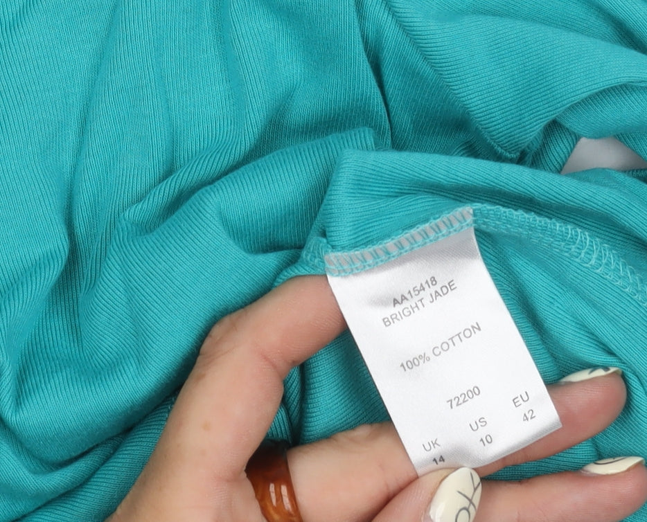 Cotton Traders Green 3/4 Sleeve V-Neck Women's T-Shirt