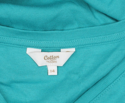 Cotton Traders Green 3/4 Sleeve V-Neck Women's T-Shirt