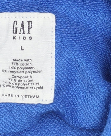 GAP Boys Blue Pullover Hoodie L Logo Cotton Blend Casual