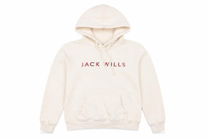 Front view of Jack Wills girls’ beige pullover hoodie, size 8, with logo